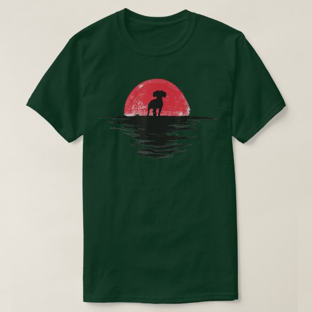 Camiseta Rojo de perro retro de la puesta de sol japonés Ca (Diseño del anverso)