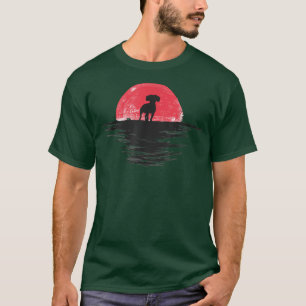Camiseta Rojo de perro retro de la puesta de sol japonés Ca
