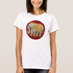 Camiseta Rojo embellecido y oro del elefante indio