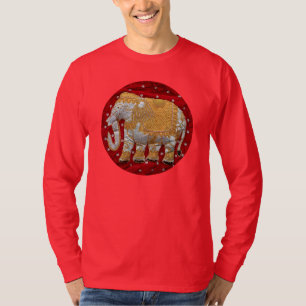 Camiseta Rojo embellecido y oro del elefante indio