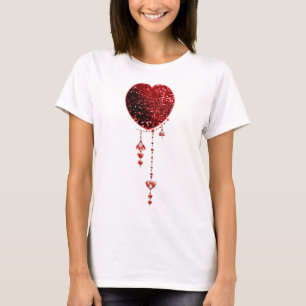 Camiseta Rojo Faux Purpurina Heart & Heart Droplets