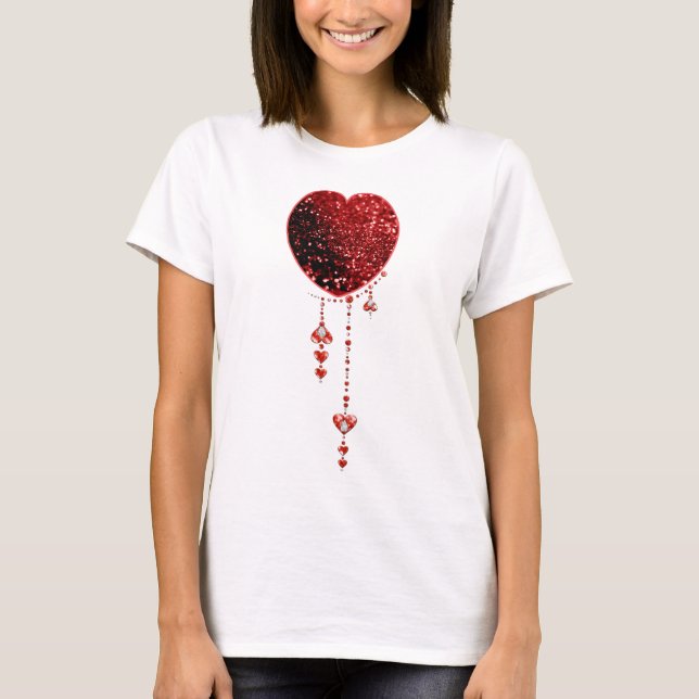 Camiseta Rojo Faux Purpurina Heart & Heart Droplets (Anverso)