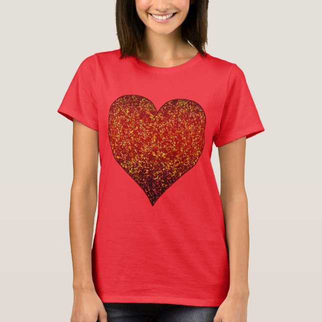 Camiseta Rojo gráfico del corazón del purpurina de la (Anverso)