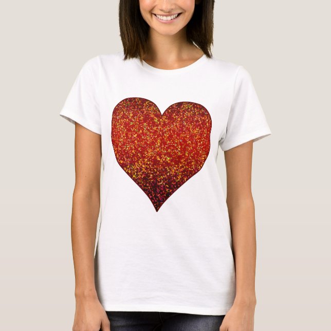 Camiseta Rojo gráfico del corazón del purpurina de la (Anverso)