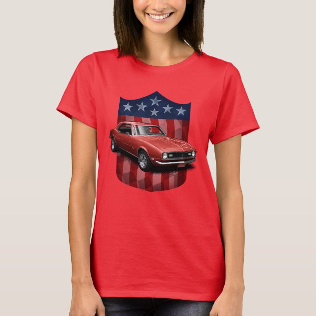 Camiseta Rojo grande Escudo Americano Camaro Damas T (Anverso)