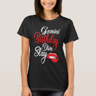 Camiseta Rojo Lip Print Gemini Queen May Chica June BIrthda