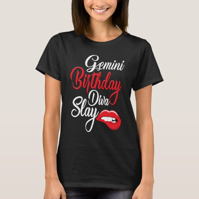 Camiseta Rojo Lip Print Gemini Queen May Chica June BIrthda (Anverso)