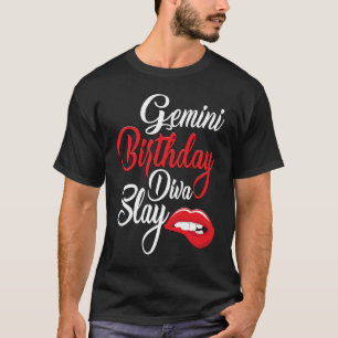 Camiseta Rojo Lip Print Gemini Queen May Chica June BIrthda