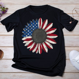 Camiseta Rojo patriótico, blanco y girasol azul