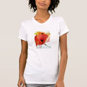 Camiseta Rojo Poppies acuarela arte floral moderno