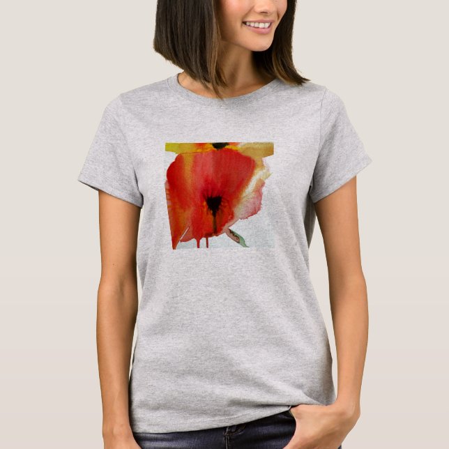 Camiseta Rojo Poppies acuarela arte floral moderno (Anverso)