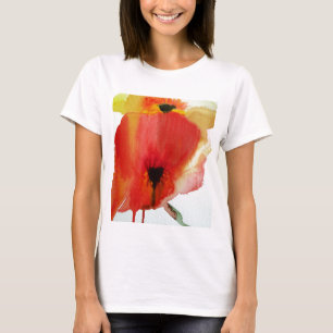 Camiseta Rojo Poppies acuarela arte floral moderno