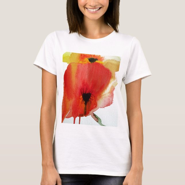 Camiseta Rojo Poppies acuarela arte floral moderno (Anverso)