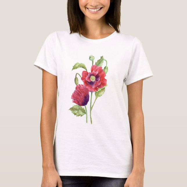 Camiseta Rojo Poppies Arte Floral (Anverso)