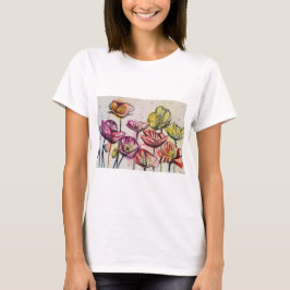 Camiseta Rojo Poppy floral Watercolor Art Flower Pattern