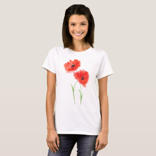 Camiseta Rojo Poppy Wildflowers amapola flores Vintage