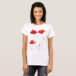 Camiseta Rojo Poppy Wildflowers amapola flores Vintage