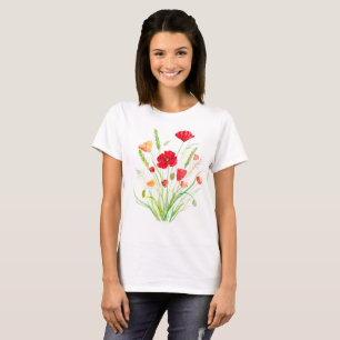 Camiseta Rojo Poppy Wildflowers amapola flores Vintage