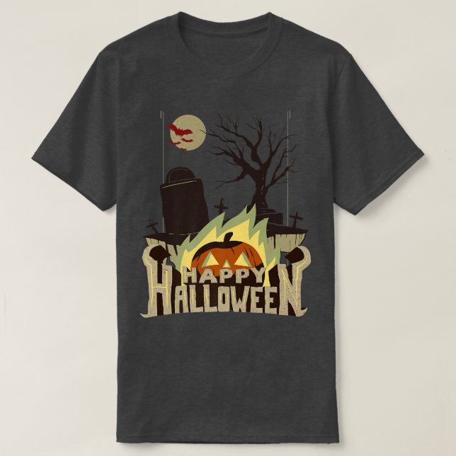 CAMISETA ROJO RAVEN HORROR ART LONESOME ESCELETONES FELIZ H (Diseño del anverso)