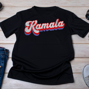 Camiseta Rojo retro y azul Kamala 3D Textos