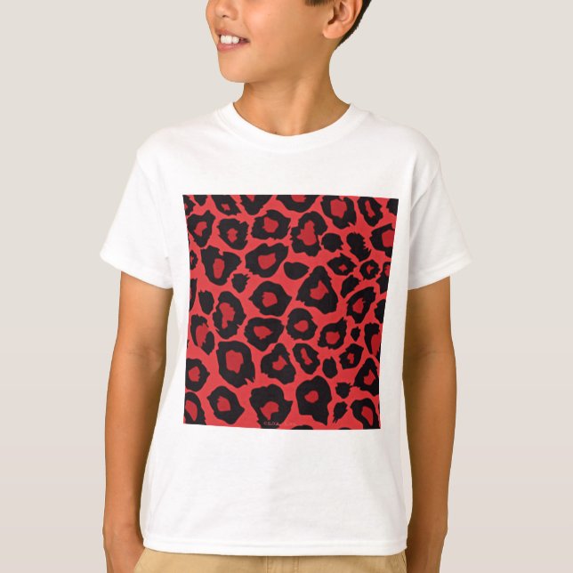 Camiseta Rojo rojo de la impresión del leopardo rocoso de R (Anverso)