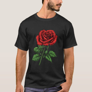 Camiseta Rojo Rosa Flor Botánica Jardín Flor Rosa Rojo 2