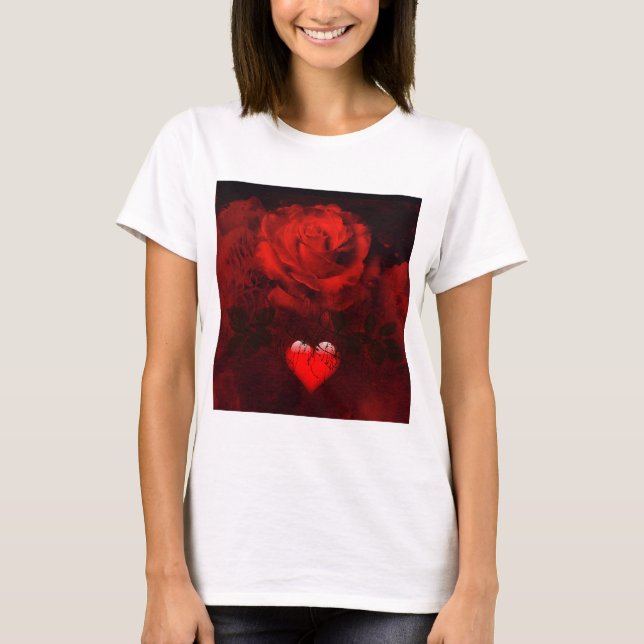 Camiseta Rojo rosa y corazón (Anverso)