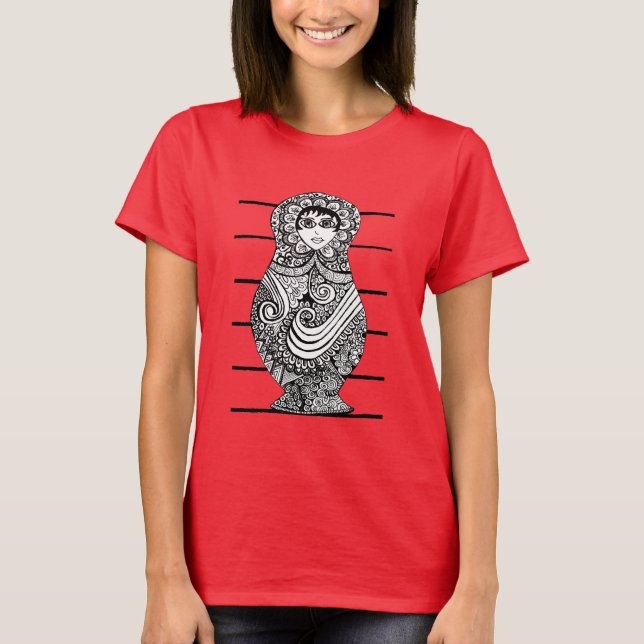 Camiseta Rojo rosado de muñeca rusa (Anverso)