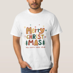 Camiseta Rojo, Verde y Amarillo Navidad Ilustrativa 