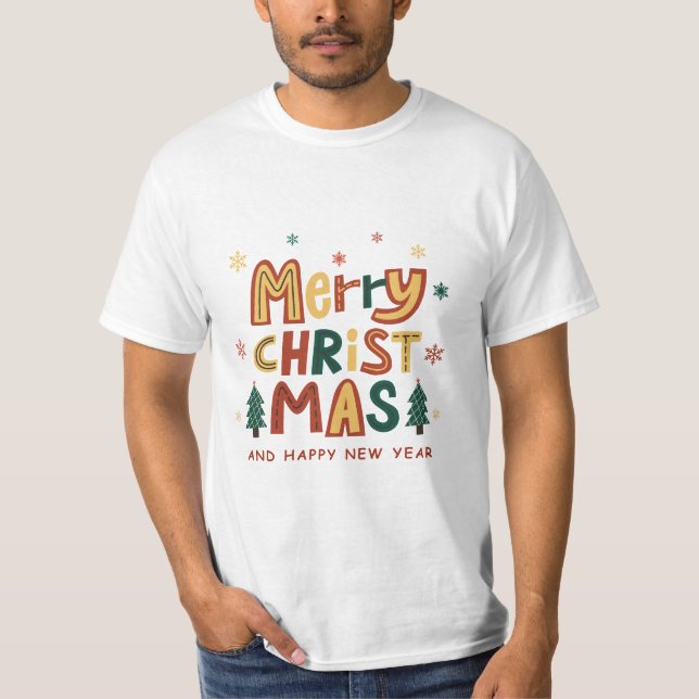 Camiseta Rojo, Verde y Amarillo Navidad Ilustrativa  (Anverso)