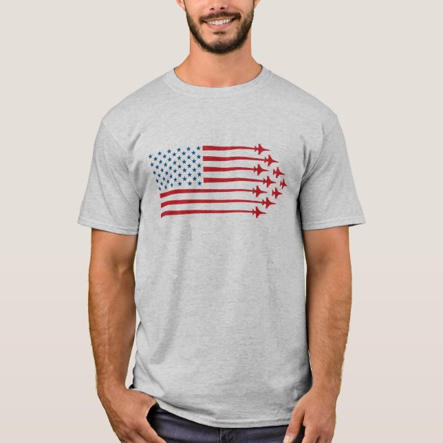 Camiseta Rojo y azul de la bandera americana del jet del (Anverso)