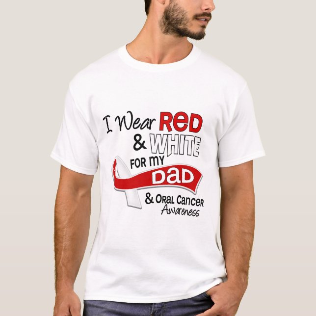 Camiseta Rojo y blanco para el cáncer oral del papá (Anverso)