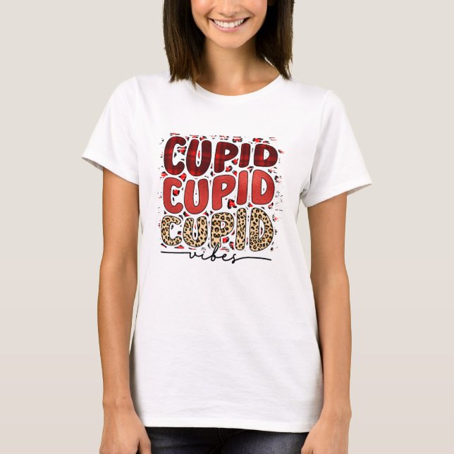 Camiseta Rojo y Leopardo Imprimir Cupido Vibes T-Shirt (Anverso)