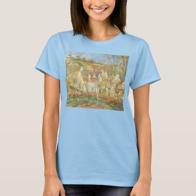 Camiseta Rojos, esquina de un pueblo, invierno por Pissarro (Anverso)