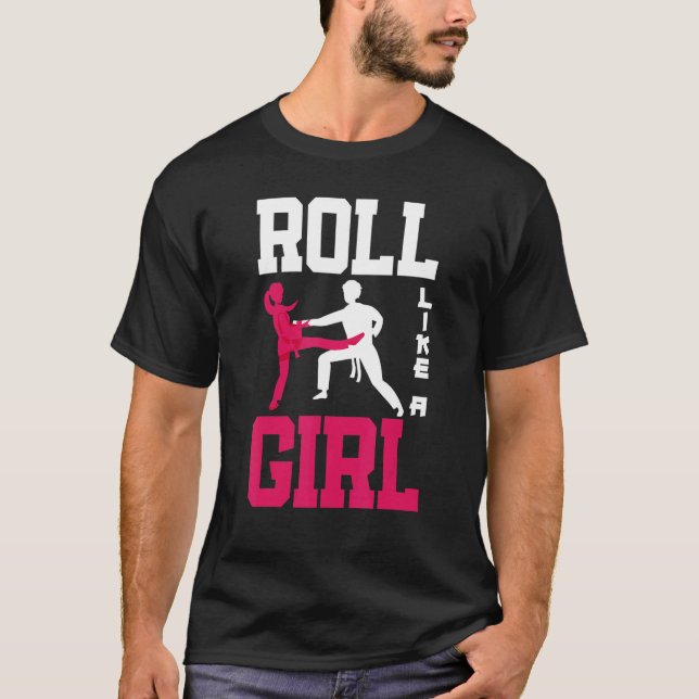 Camiseta Roll Like A Girl Jiu Jitsu Girl   Jiu Jitsu (Anverso)