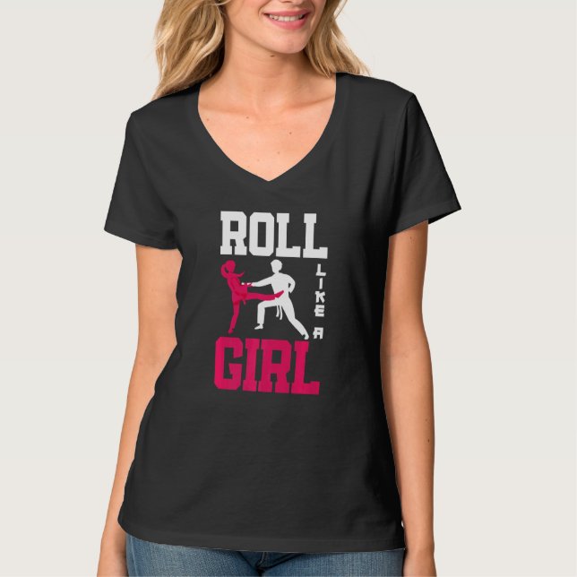 Camiseta Roll Like A Girl Jiu Jitsu Girl  Jiu Jitsu (Anverso)