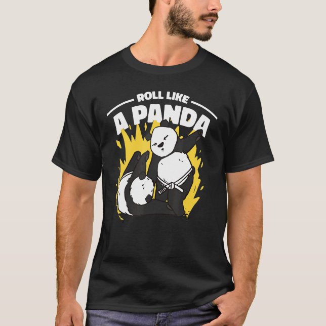 Camiseta Roll Like A Panda Bjj Grappling Jiu Jitsu Panda (Anverso)