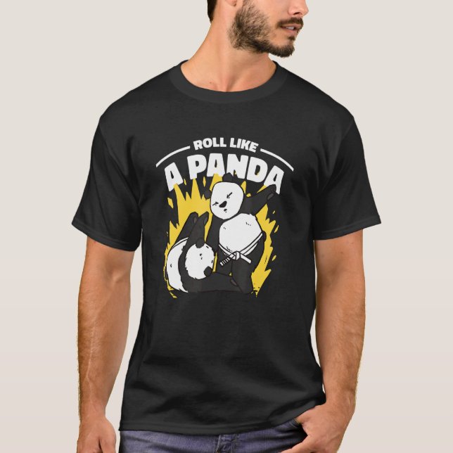 Camiseta Roll Like A Panda Bjj Grappling Jiu Jitsu Panda (Anverso)