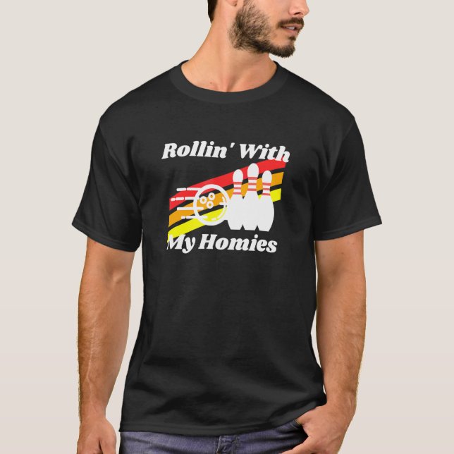 Camiseta Rollin Con Mi Homies Bowling Retro (Anverso)