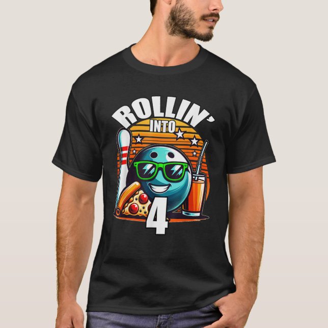 Camiseta Rollin en 4 Bowling Birthday Party 4º cumpleaños (Anverso)