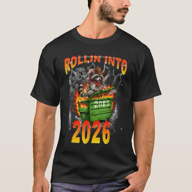Camiseta Rollin Into 2026 New Year 2026 Raccoon Cowboy Vint (Anverso)