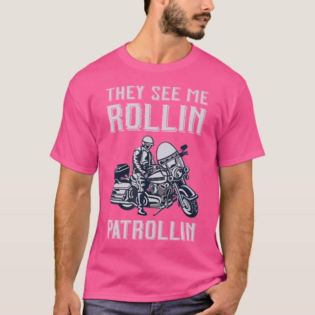 Camiseta Rollin Patrollin Police Y Motocicleta Cop (Anverso)