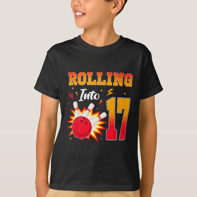 Camiseta Rolling en 17 Bowling Birthday Party de 17 años (Anverso)