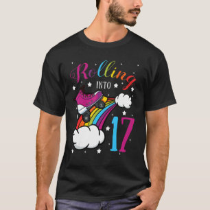 Camiseta Rolling In 17 Birthday Roller Skate Rainbow Bday
