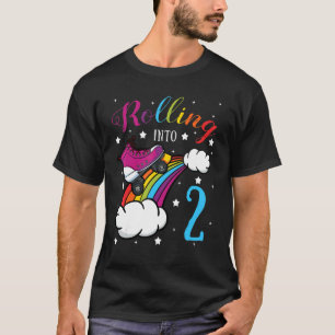Camiseta Rolling In 2 Birday Roller Skate Rainbow Bday