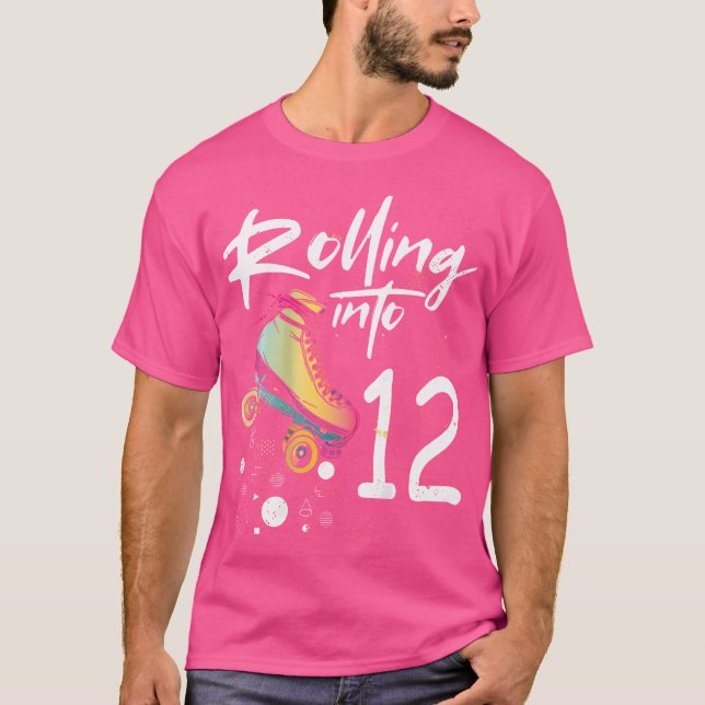 Camiseta Rolling Into 12 Backprint Roller Skating Birthday (Anverso)