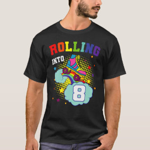 Camiseta Rolling Into 8 Roller Skates Cumpleaños Patinaje