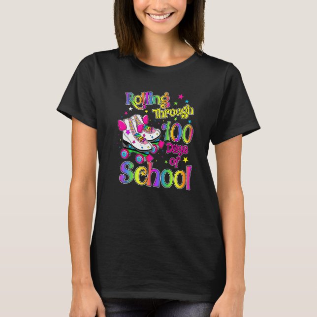 Camiseta Rolling Through 100 Days Of School Roller Skater S (Anverso)