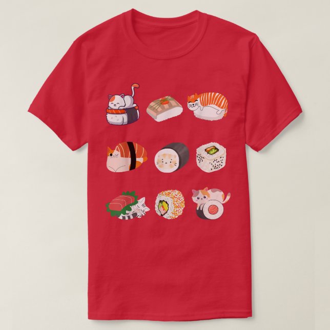 Camiseta Rollo de sushi de comida para gato, amante de las  (Diseño del anverso)