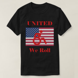 Camiseta Rollo Unidos - silla de ruedas y bandera estadouni